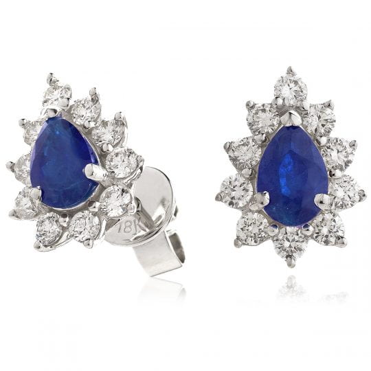Pear Cut Blue Sapphire With Diamond Cluster Stud Earrings