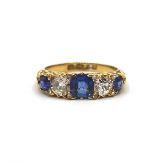 Victorian Ceylon Sapphire & Diamond 5 Stone Ring