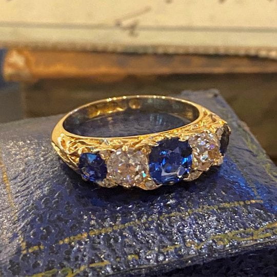 Victorian Ceylon Sapphire & Diamond 5 Stone Ring