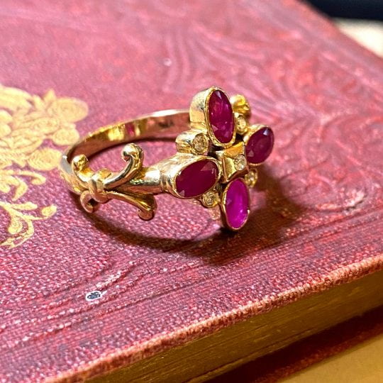 Oval Cut Ruby & Diamond Floral Inspired Ring