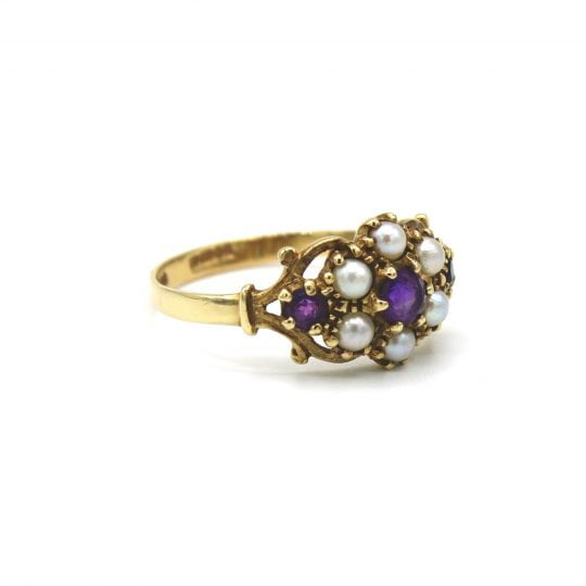 Victorian Inspired Amethyst & Pearl Cluster Ring
