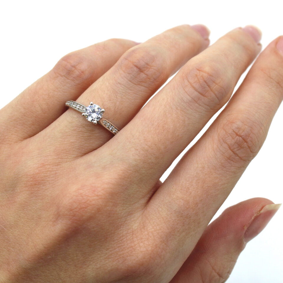 Round Solitaire With Diamond Set Shoulders Engagement Ring | Classical ...