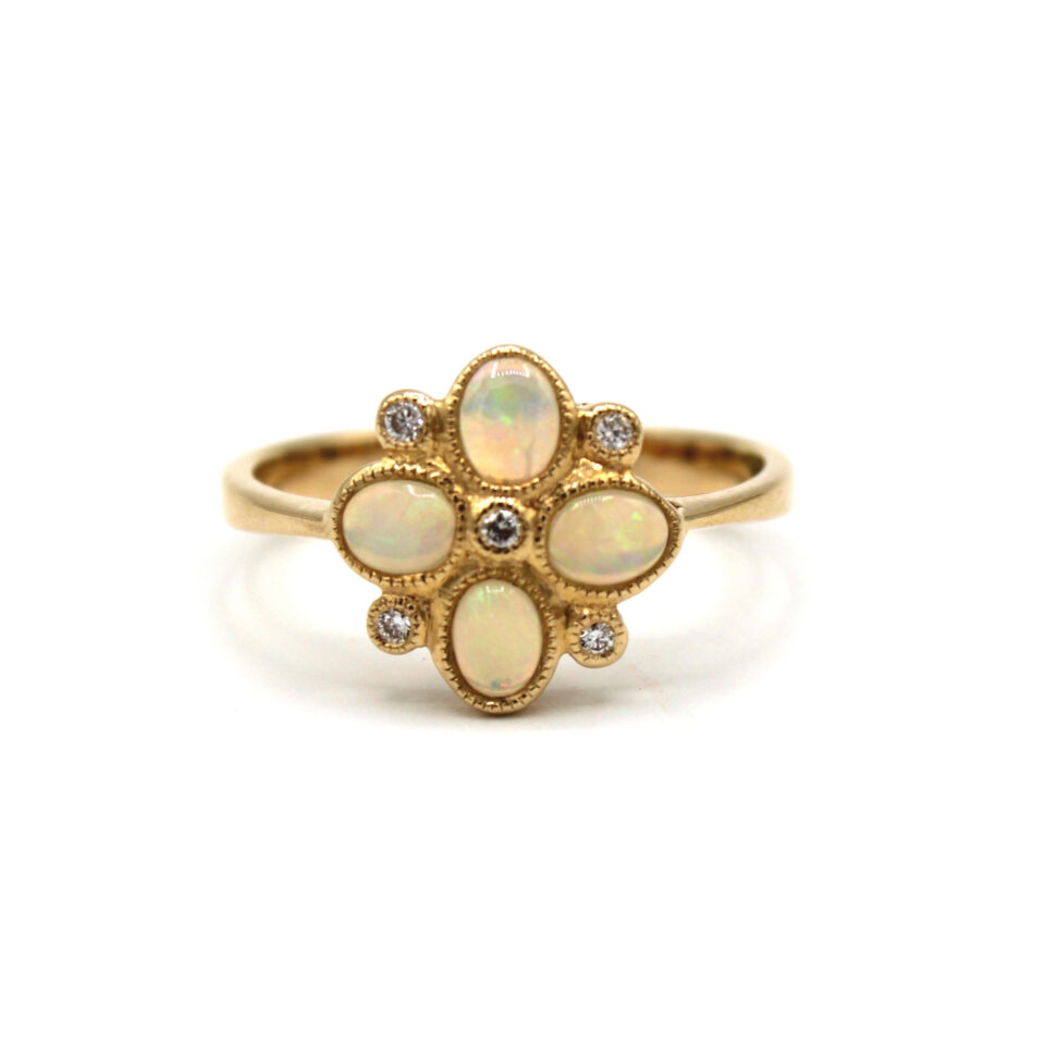 9ct Yellow Gold Opal & Diamond Flower Ring | The One That Got Away ...
