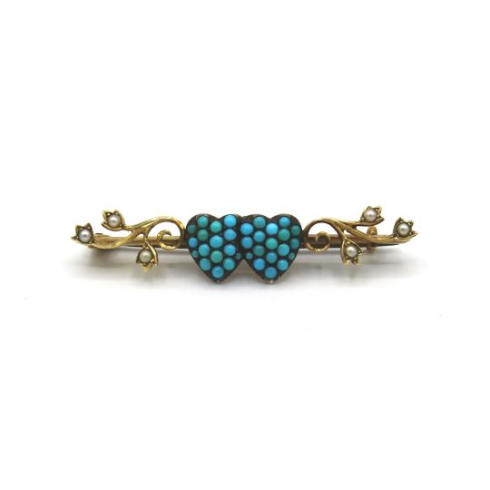 18ct Turquoise and Seed Pearl Sweetheart Brooch