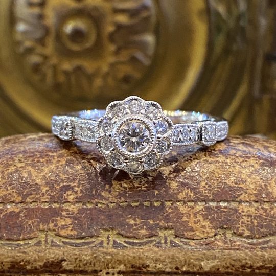 Vintage Inspired Diamond Daisy Engagement Ring