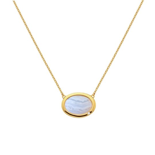 Hot Diamonds Horizontal Oval Necklace - Blue Lace Agate